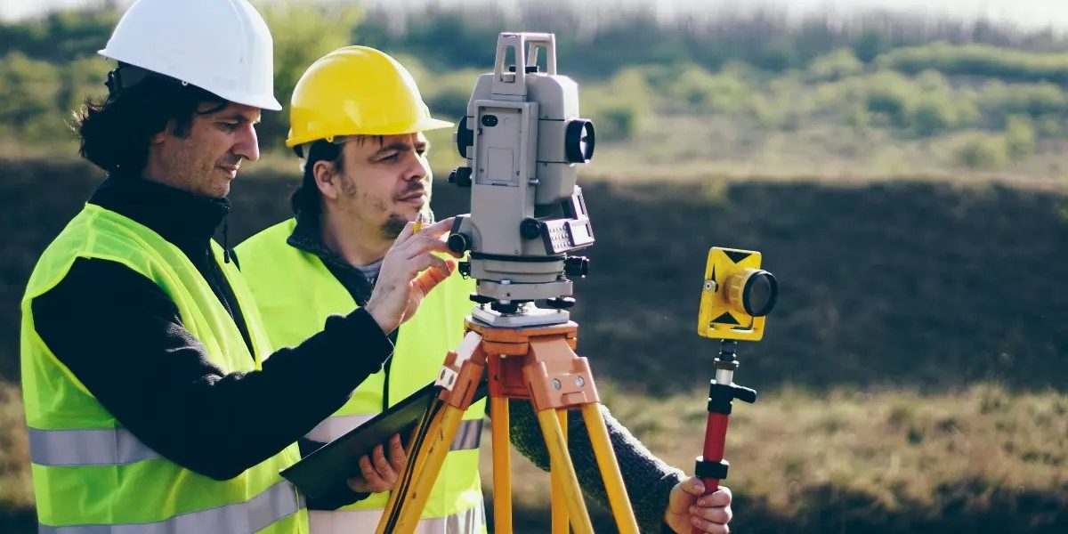 custom-home-project-survey-1 Two land surveyors.