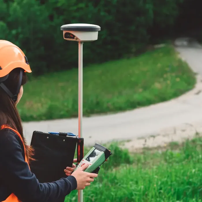 innovative-tech-land-survey-1 A person operating a GNSS Device.