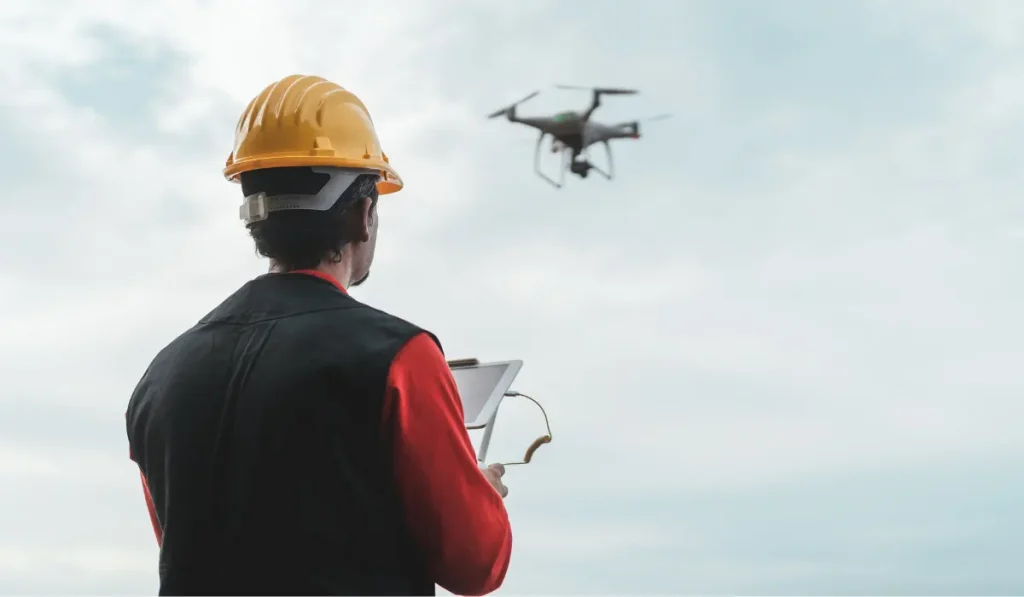a land surveyor operating a drone.